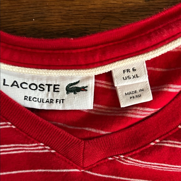 Lacoste Red and White Striped Tee - Picture 3 of 4